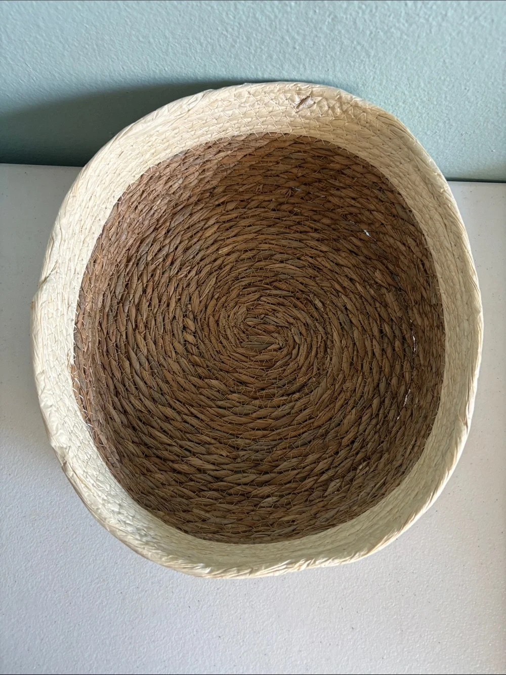 Handwoven Natural Seagrass and Cream Woven Fruit Storage Basket